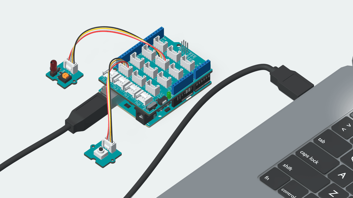 Grove modules being connected to the Arduino Base Shield
