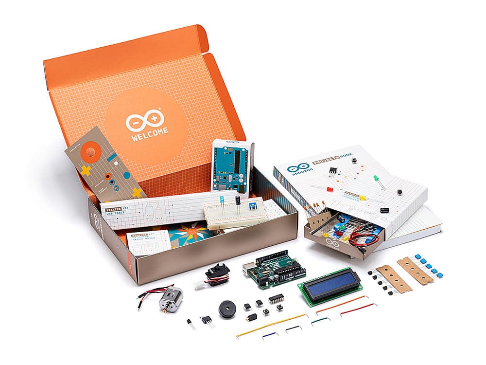 Arduino Starter Kit unboxed showing all components