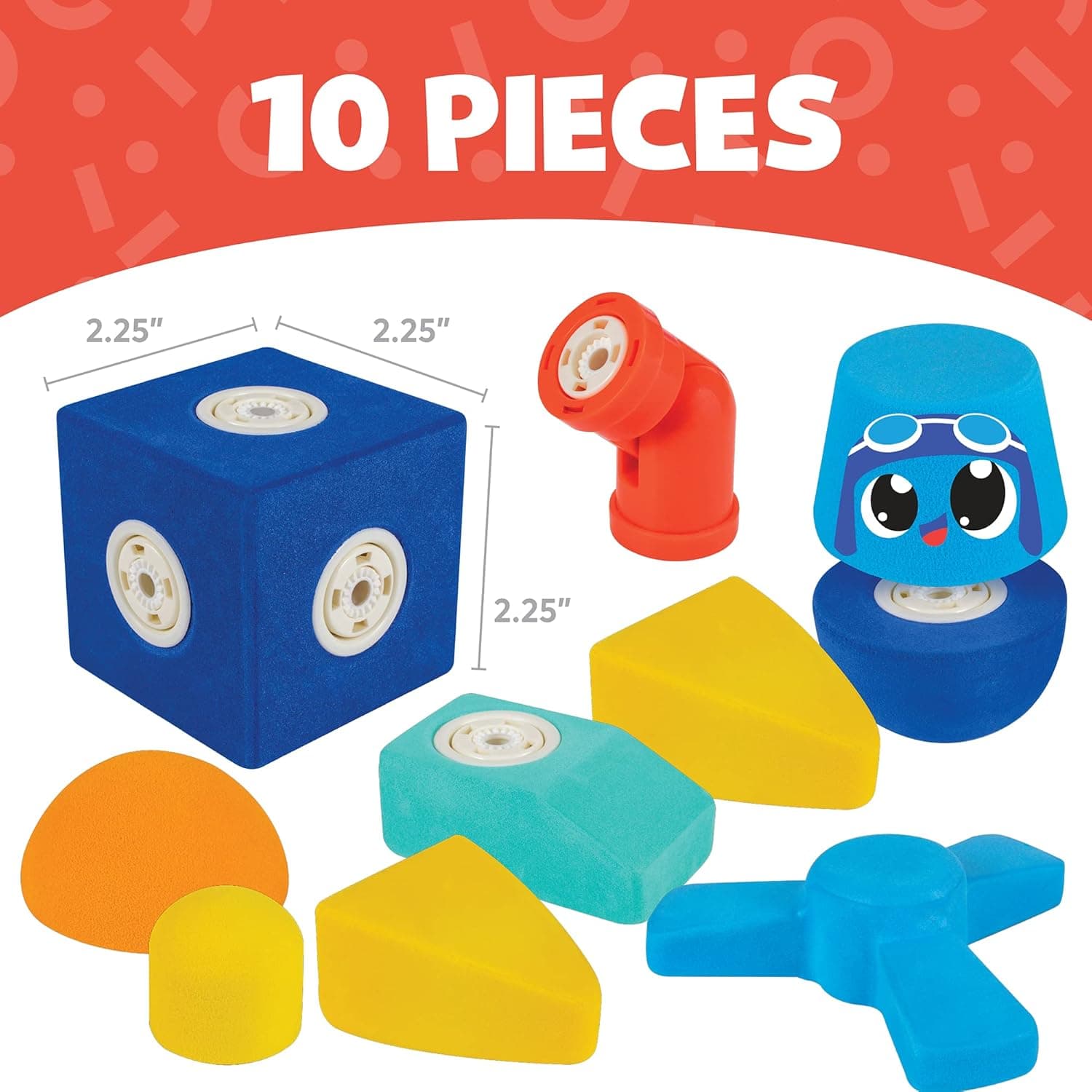 Blockaroo Magnetic Foam Builders Airplane set contents: 10 soft magnetic foam blocks