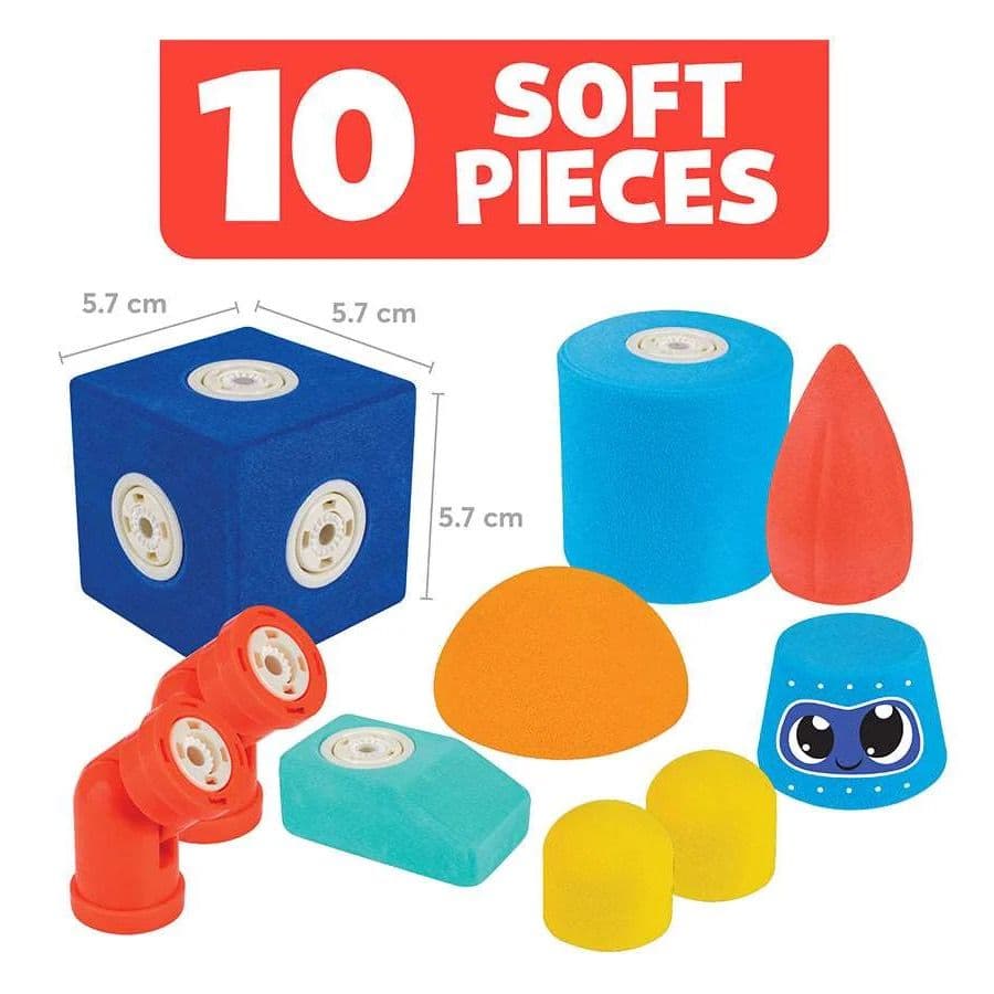 Blockaroo Magnetic Foam Builders Robot set contents: 10 soft magnetic foam blocks and idea booklet