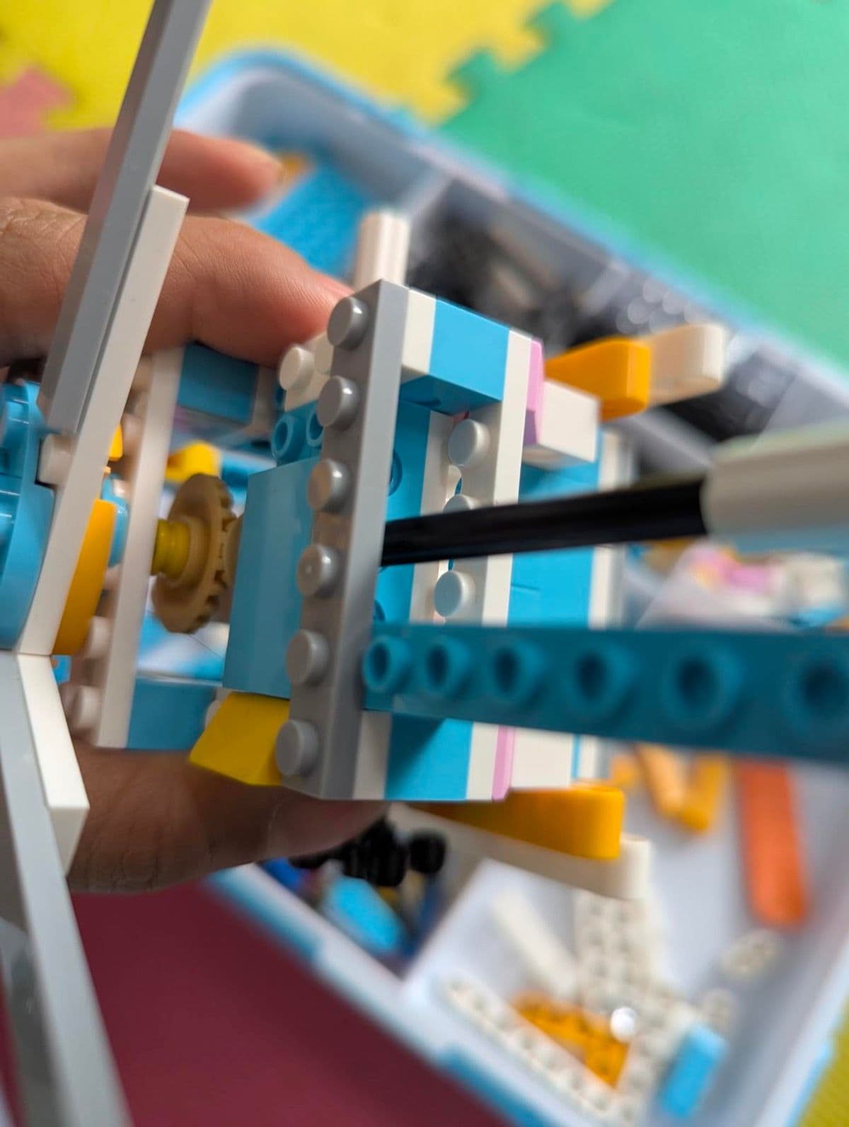 Close-up of building blocks connected together