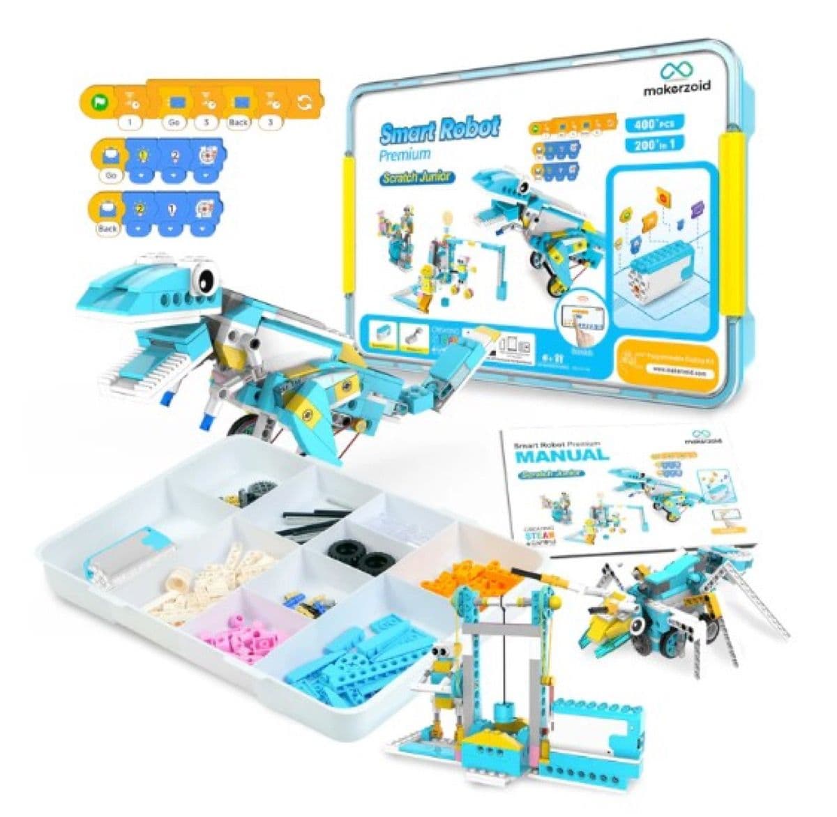 Contents of the Makerzoid Smart Robot Premium kit laid out