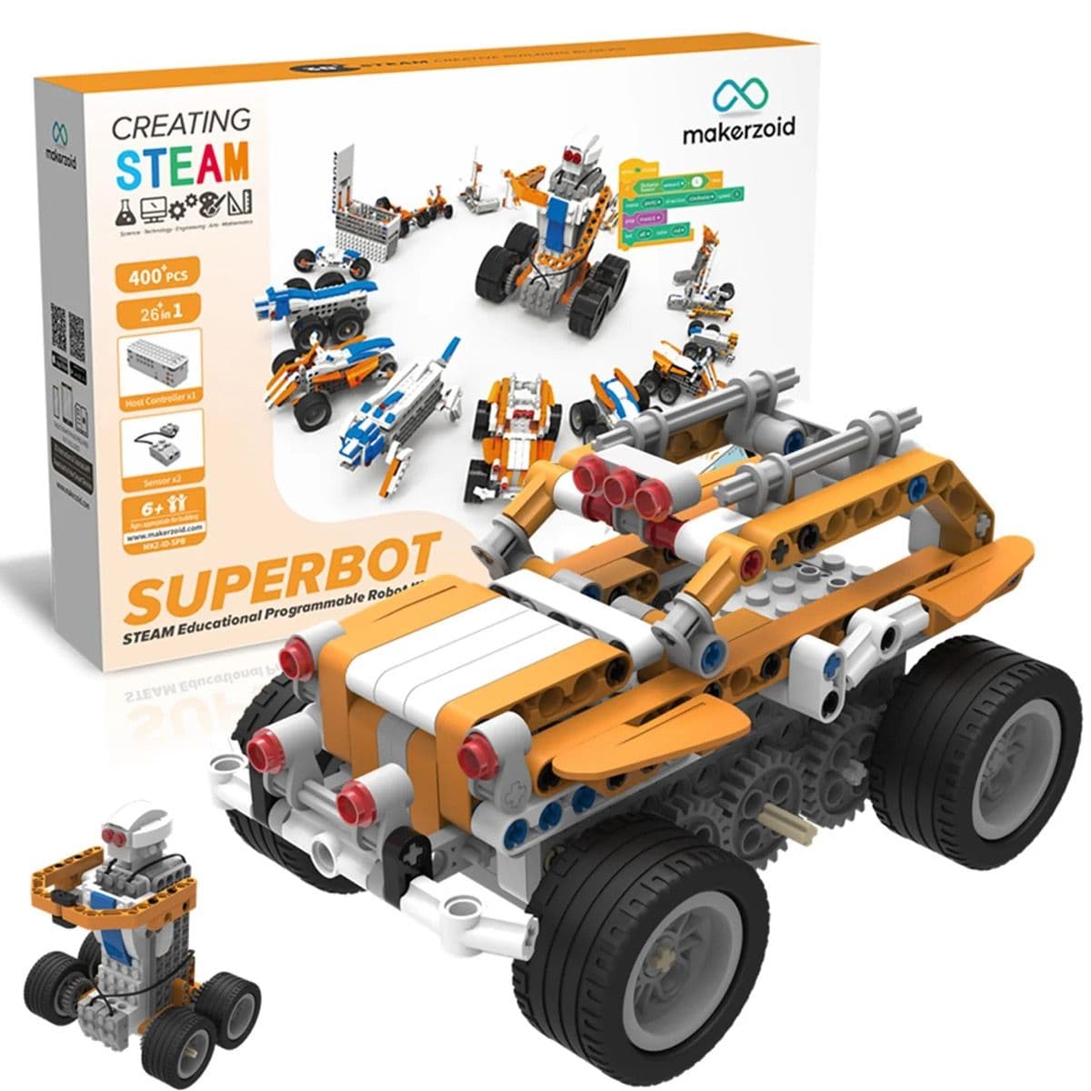 Makerzoid Superbot contents laid out showing all components
