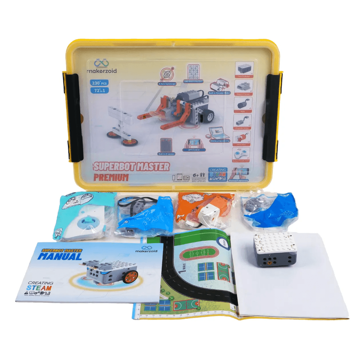 Makerzoid Superbot Master Premium box contents laid out