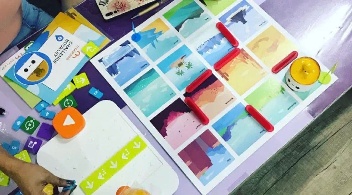 Top-down view of Coding Set Pro components spread out on a table