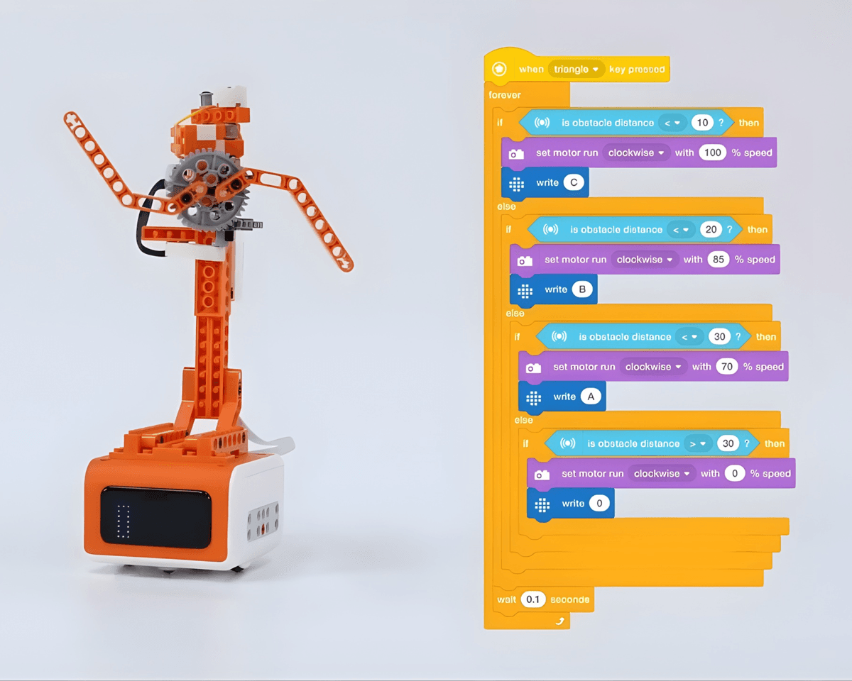 VinciBot Creator Kit motorised build with coding interface on the side