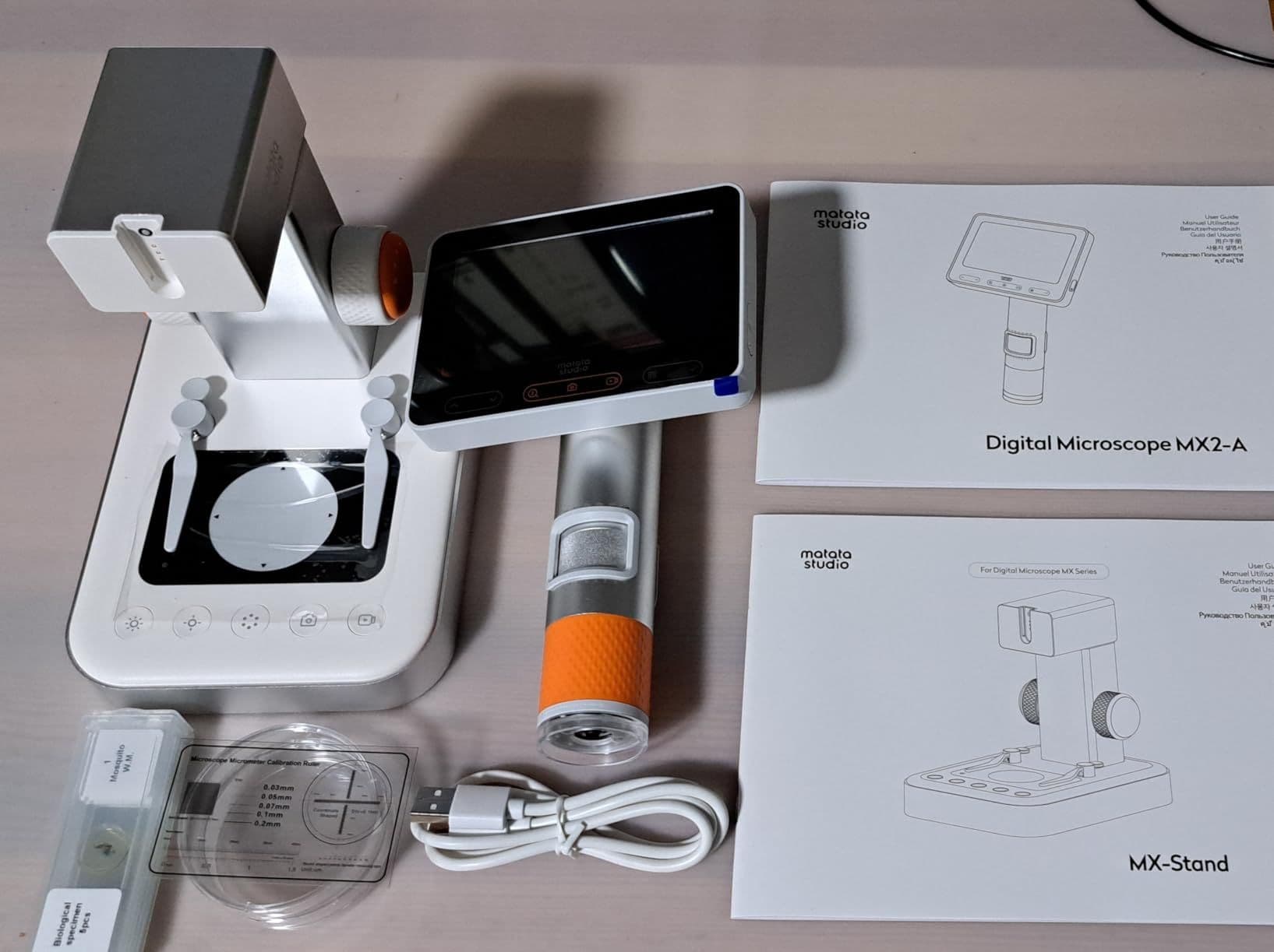 All MatataStudio MX2-AS parts laid out after unboxing