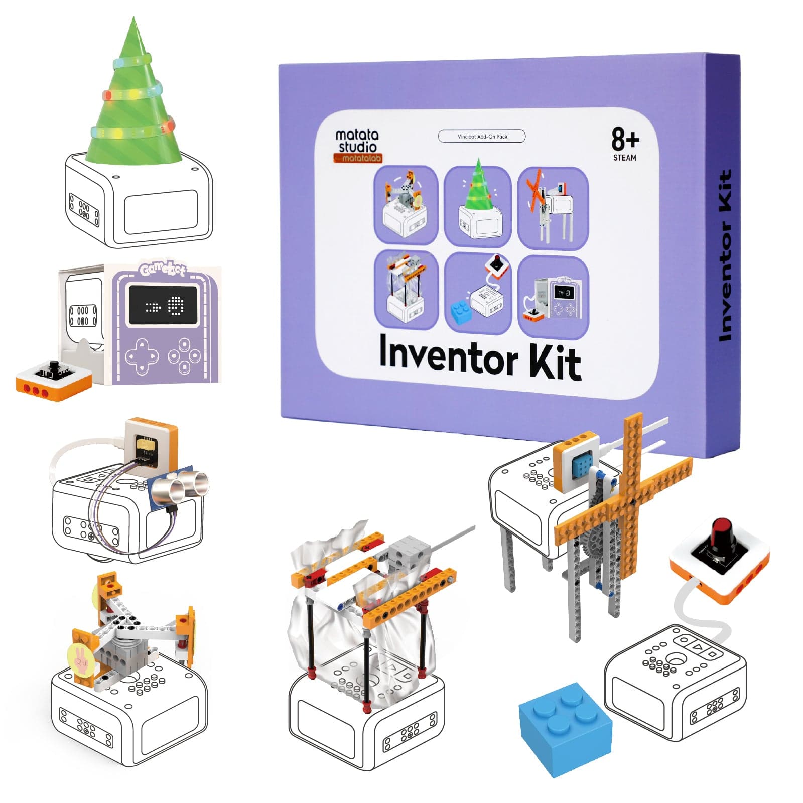 MatataStudio Inventor Kit builds — LED tree, displays, and components in action