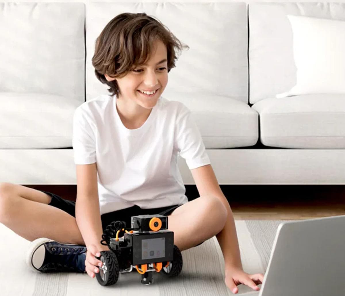 Child interacting with Nous AI robot