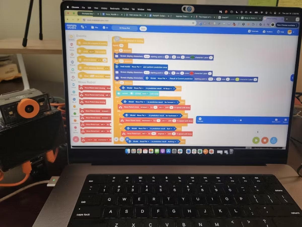Student coding with Nous AI platform on laptop