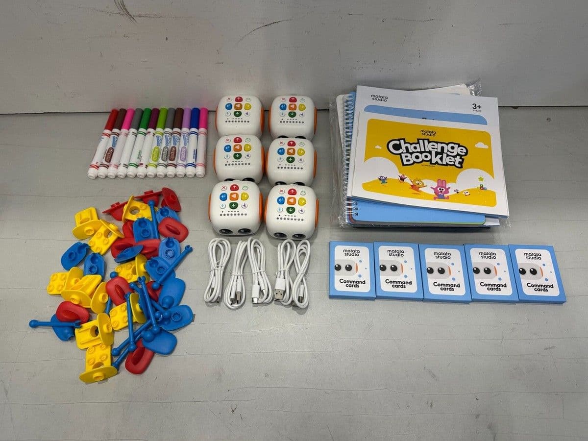 All components of the Tale-Bot Pro Classroom Set displayed together