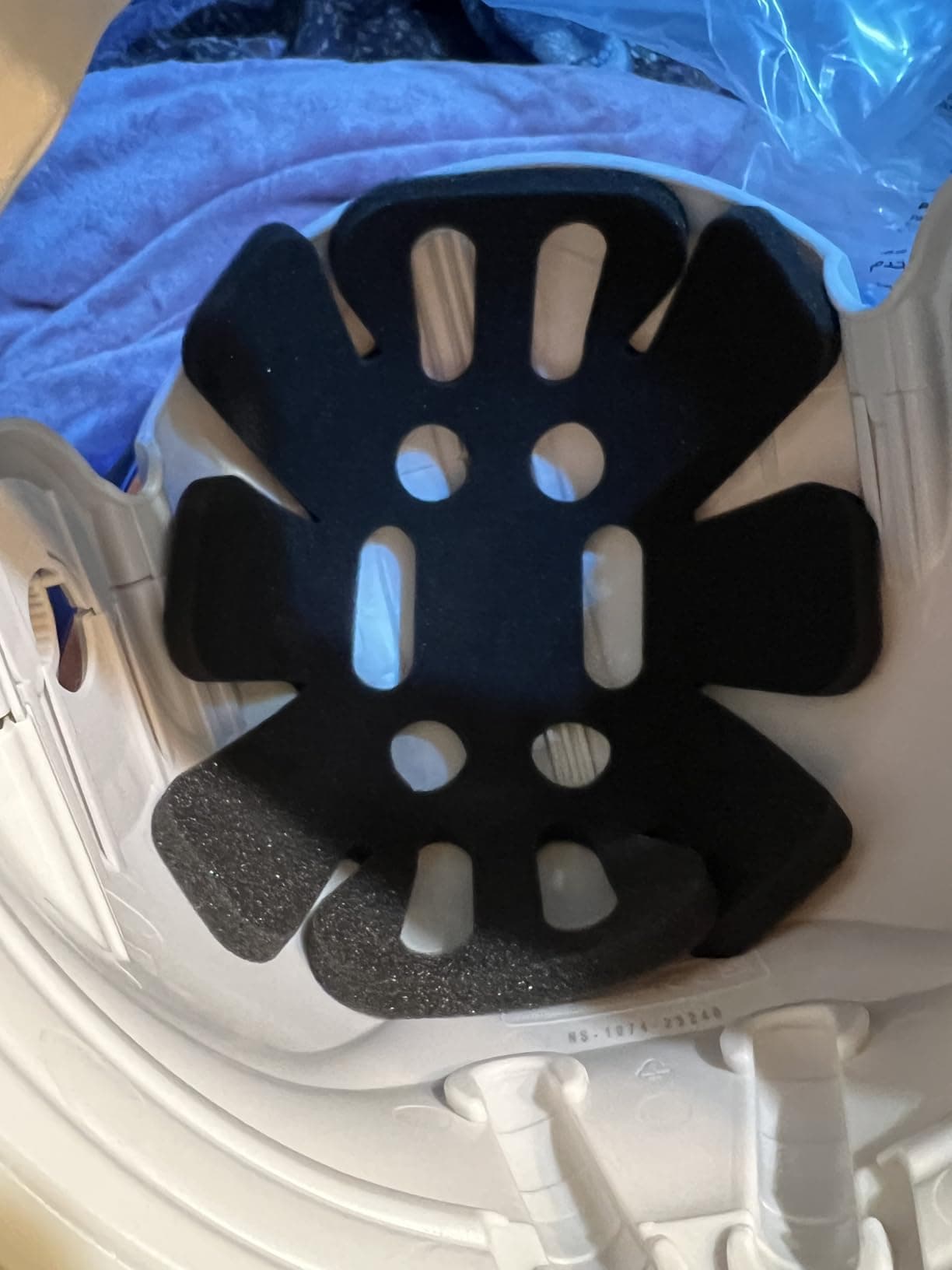 Looking inside the helmet showing the foam padding insert
