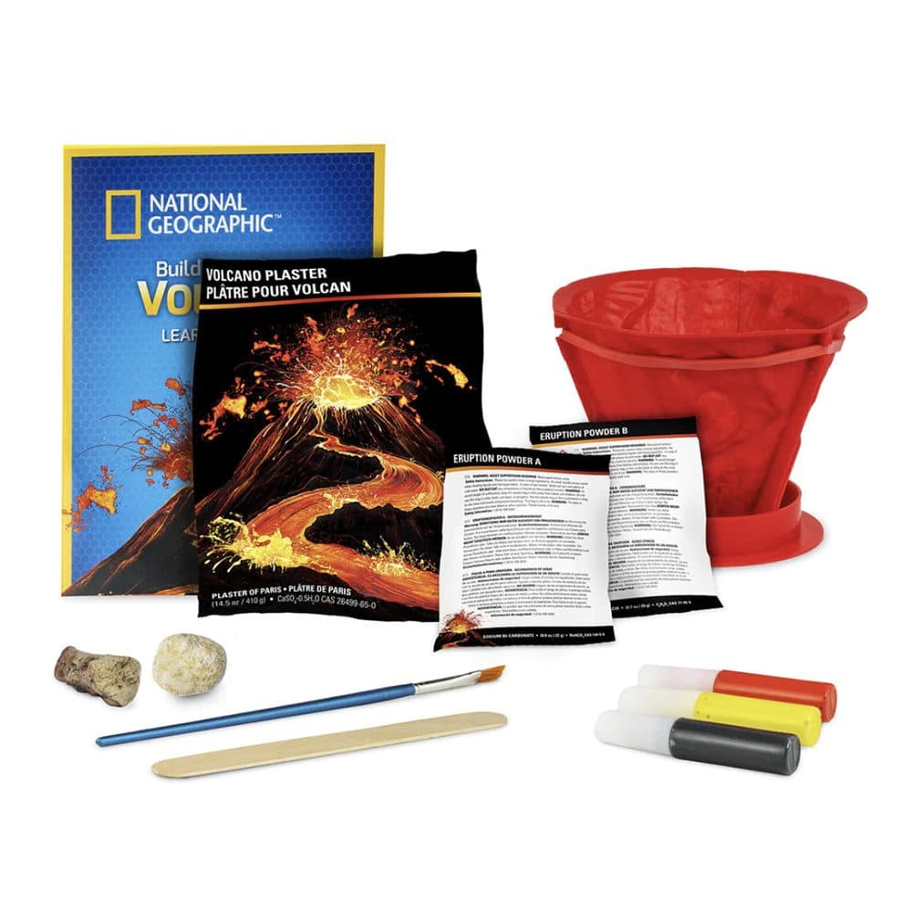 National Geographic Build Your Own Volcano Kit contents laid out