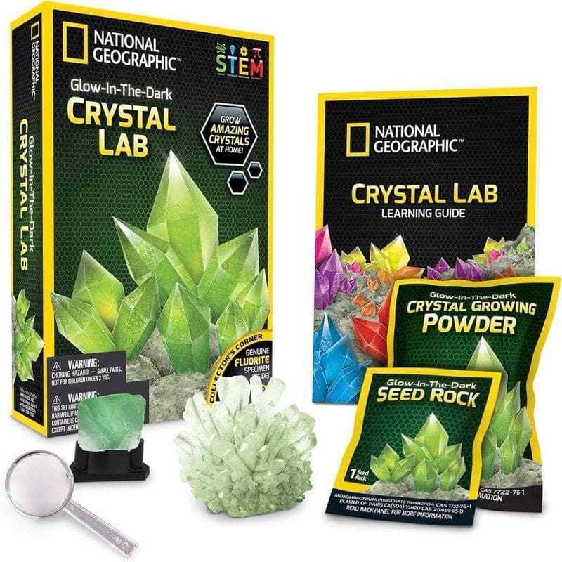 National Geographic Glow-in-the-Dark Crystal Lab contents laid out