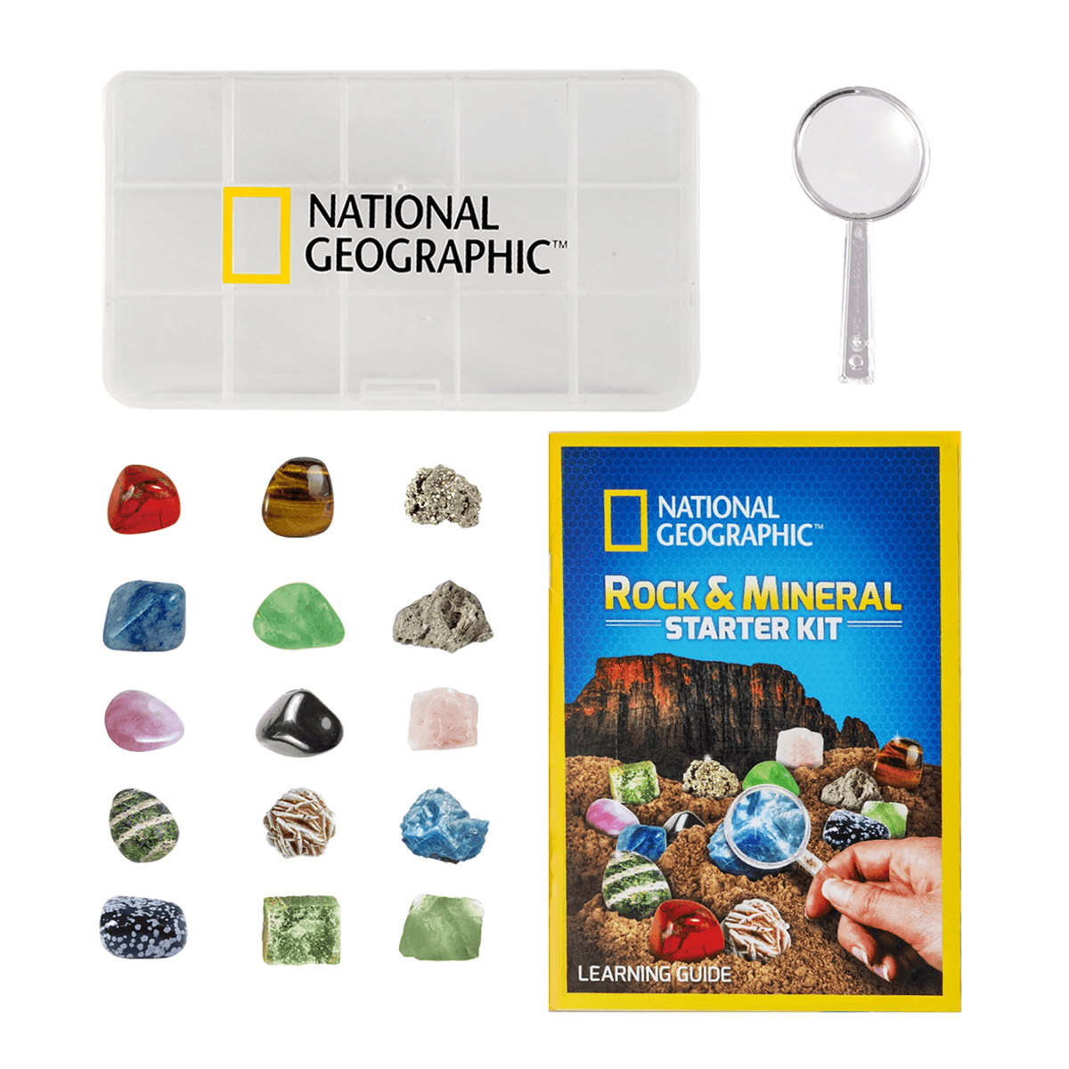 National Geographic Rock and Mineral Starter Kit contents laid out