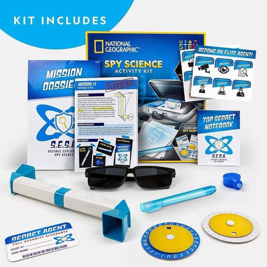 National Geographic Spy Science Activity Kit contents laid out