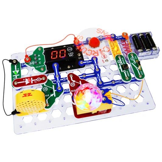 Snap Circuits Arcade components laid out showing all included parts