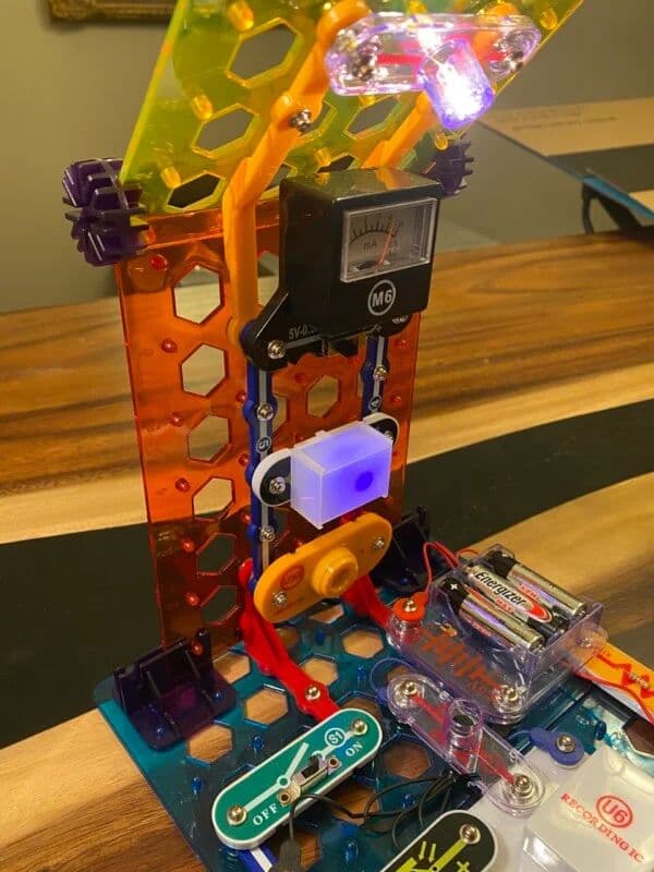 Side view of a Snap Circuits My Home build